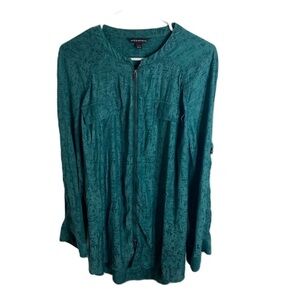 Rock & Republic Zip Up Tunic Top XXL Blouse Breast Pocket Turquoise Green